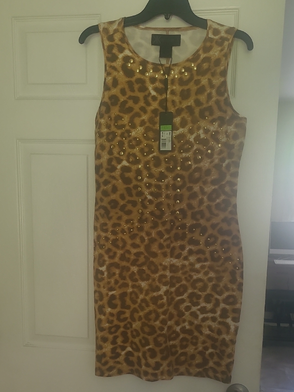 Kardashian Kollection Leopard Print Studded Mini Dress - Brown
